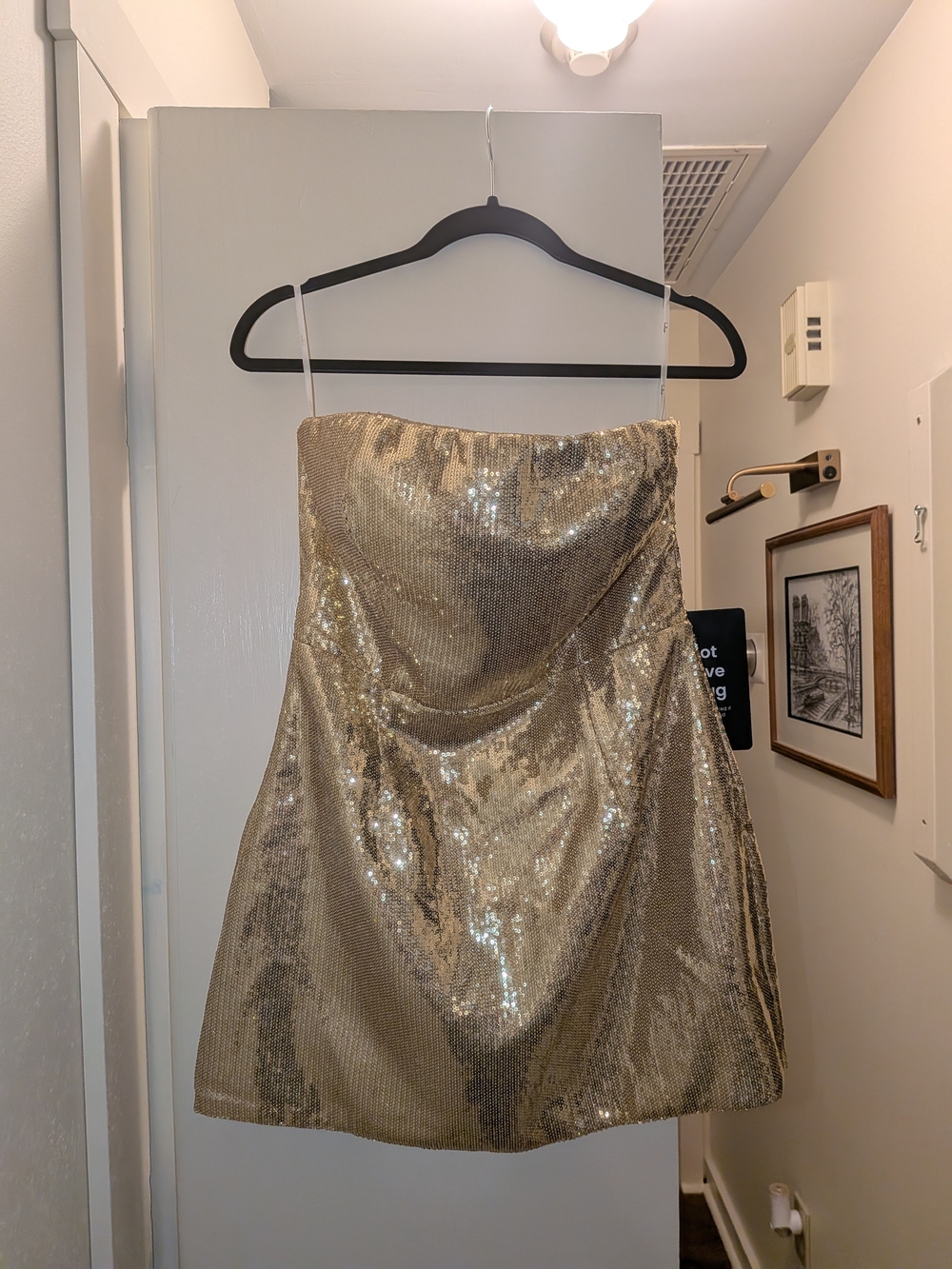 NWT Lulu's Gold Sequin Strapless Mini Dress Size Large